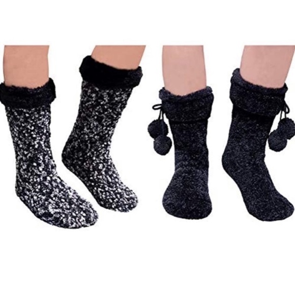 Jane And Bleecker Lot of 2 Plushfill Lined 2-Pack Chunky Slipper Sock - Picture 6 of 7